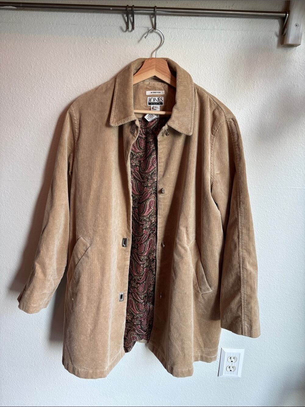 JONES Studio Vintage Corduroy Lined Mid Length Fall Jacket Coat Medium